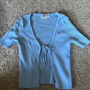 princess polly light blue ribbed tie front top